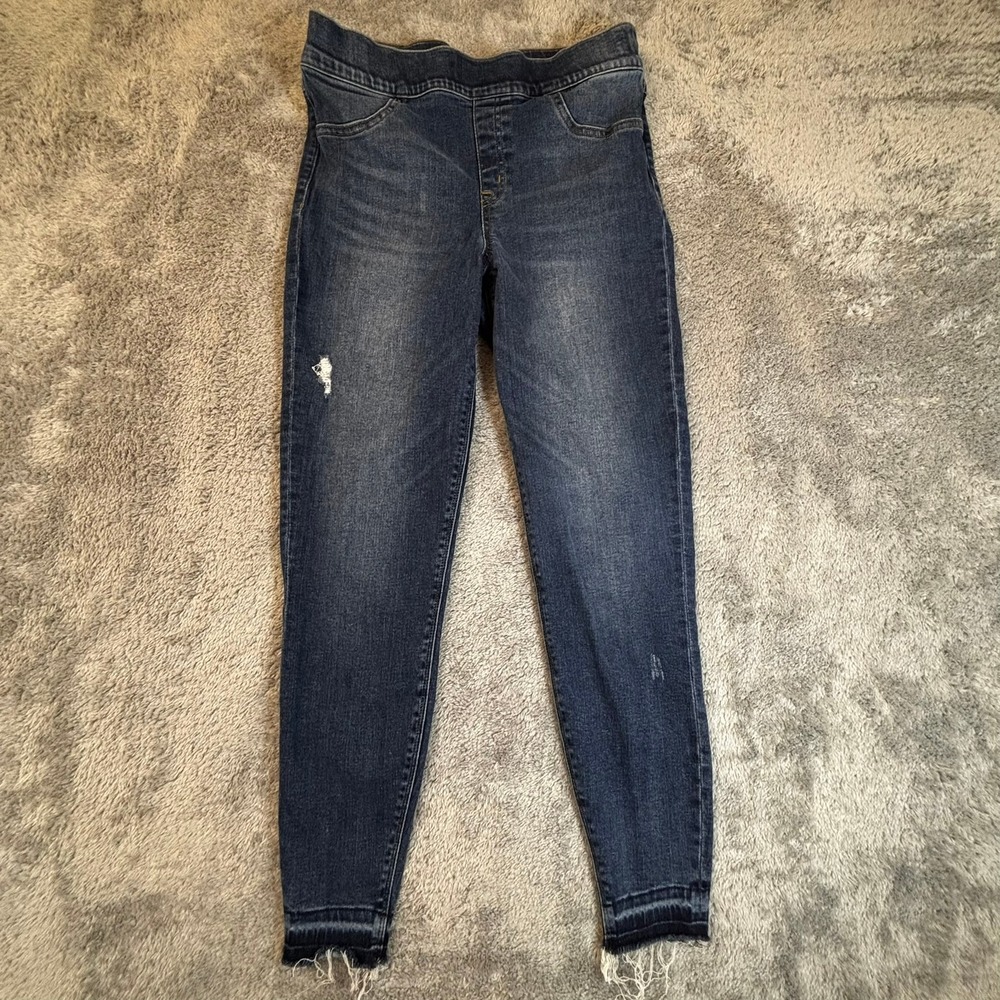Spanx Dark Wash Distressed Raw Hem Skinny Denim Leggings Size L